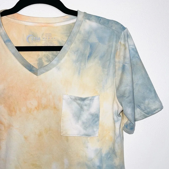 ZYIA Hendrix Dusk Go To Pocket Blue & Orange Tie-dye V-neck Tee Small Women’s - Picture 4 of 11